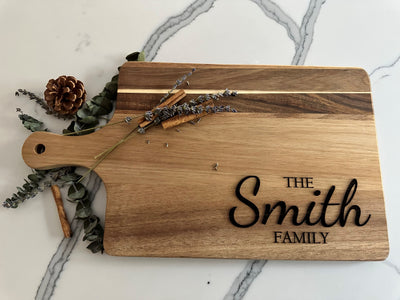 Personalized Acacia Wood Cutting Board - Engraved Board for Wedding Birthday Bridal Shower Gift and more