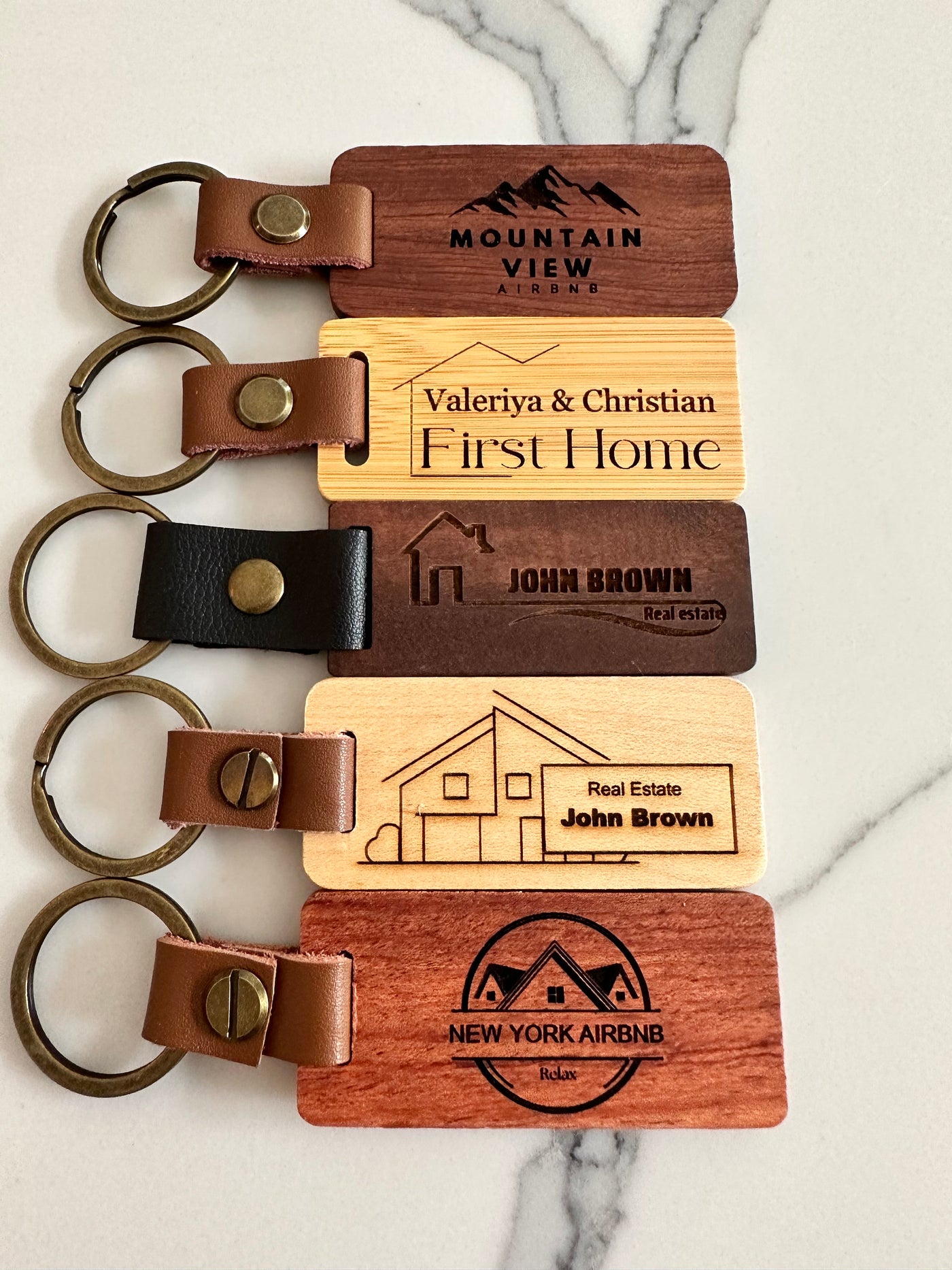 Personalized Wooden Keychain: Engraved Gift for Realtors, Airbnb Hosts, Homeowners & More