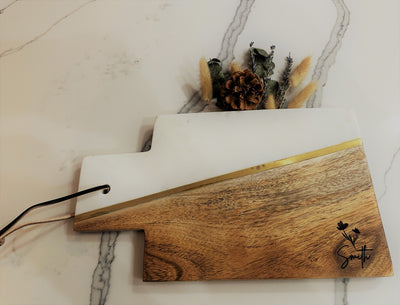 Personalized Marble & Wood Charcuterie Board - Custom Engraved Serving Platter for Weddings and Housewarming