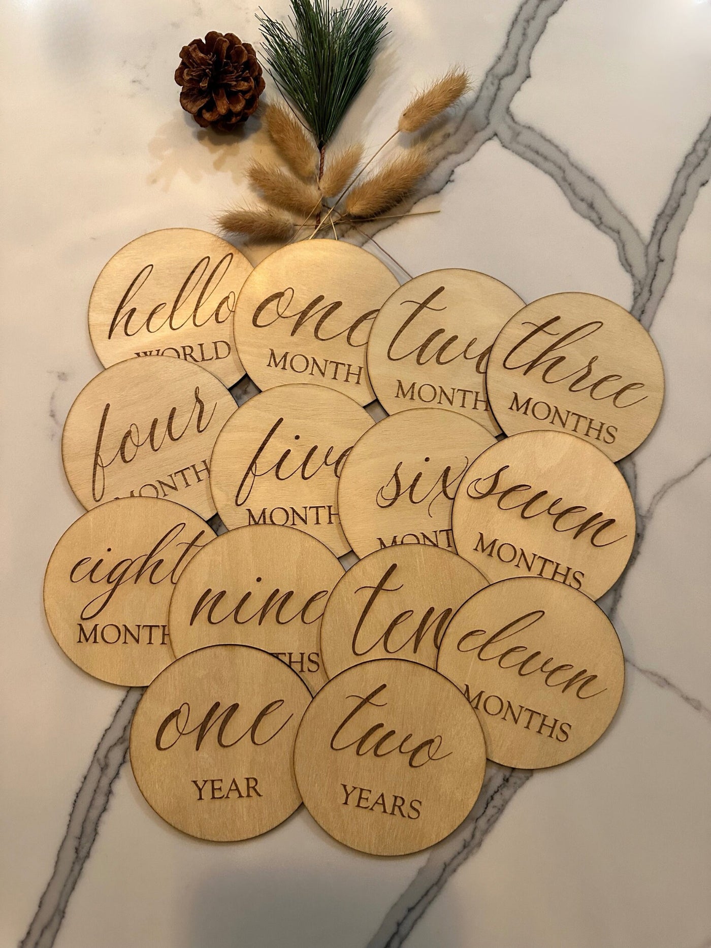 Wooden Monthly Baby Milestone Discs for Photography, Newborn Announcements & Shower Gifts