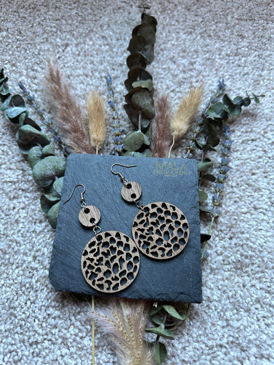 Boho Walnut Wood Earrings: Laser Engraved, Lightweight Dangle Jewelry for Women