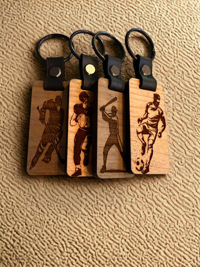 Wooden Keychain: Engraved Gift for Home, Car, Office, Birthday, Anniversary, Sports & More