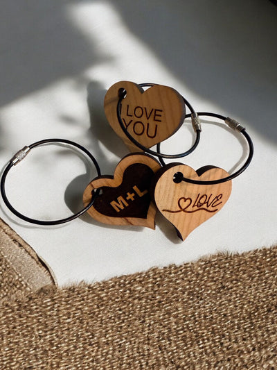 Personalized Wooden Heart Keychain: Engraved Gift for Home, Car, Anniversary, Realtor, Sports Lover