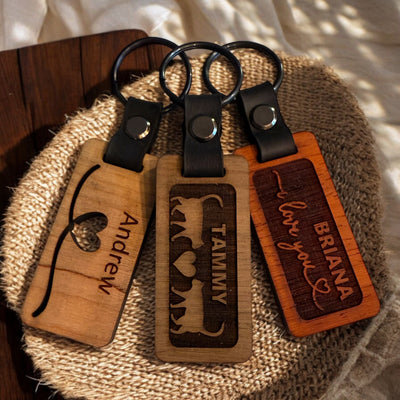 Personalized Wooden Keychain: Engraved Gift for Home, Car, Office - Birthday, Anniversary, Bridal, Realtor