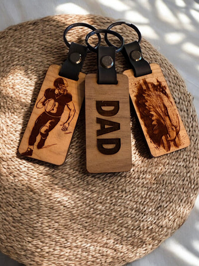 Wooden Keychain: Engraved Gift for Home, Car, Office, Birthday, Anniversary, Sports & More