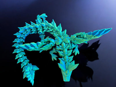 3D Printed Articulated Crystal Dragon with Wings : Fantasy Figurine, Collectible Toy & Desktop Decor, Bookshelf Decor, Toddler Gift, Sensory