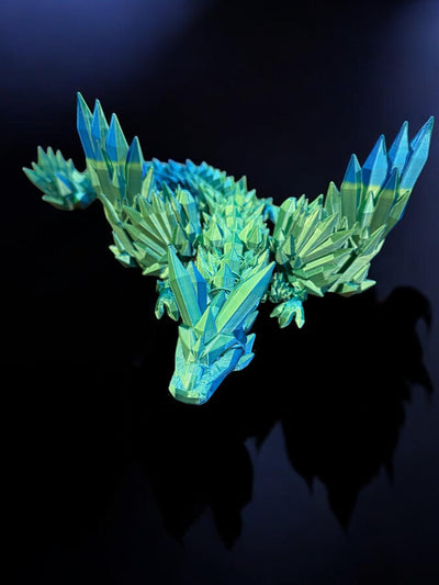 3D Printed Articulated Crystal Dragon with Wings : Fantasy Figurine, Collectible Toy & Desktop Decor, Bookshelf Decor, Toddler Gift, Sensory