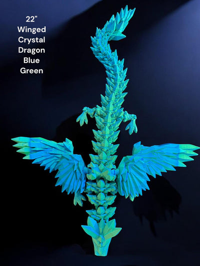 3D Printed Articulated Crystal Dragon with Wings : Fantasy Figurine, Collectible Toy & Desktop Decor, Bookshelf Decor, Toddler Gift, Sensory