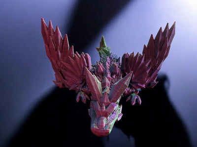 3D Printed Articulated Crystal Dragon with Wings : Fantasy Figurine, Collectible Toy & Desktop Decor, Bookshelf Decor, Toddler Gift, Sensory
