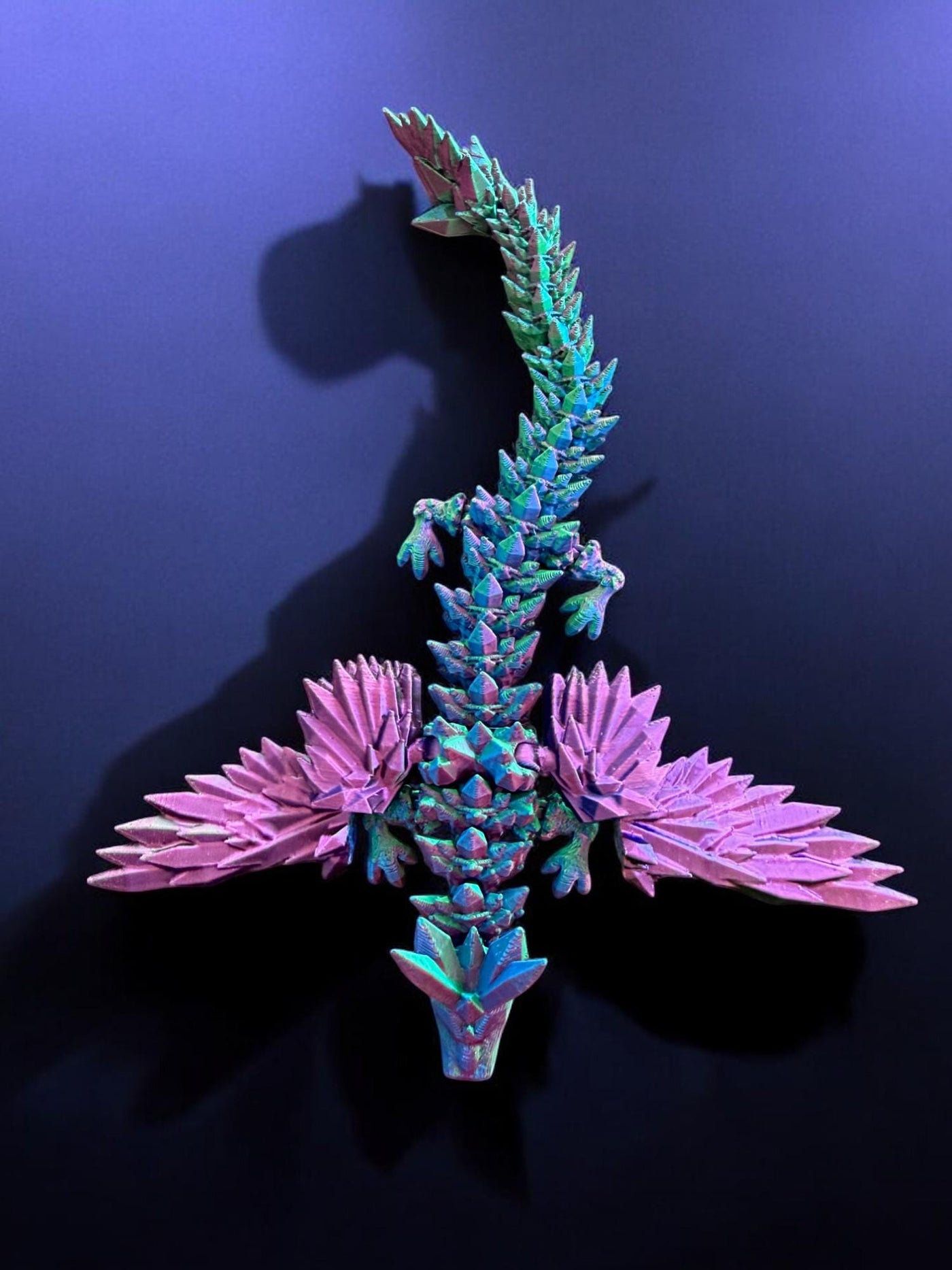 3D Printed Articulated Crystal Dragon with Wings : Fantasy Figurine, Collectible Toy & Desktop Decor, Bookshelf Decor, Toddler Gift, Sensory