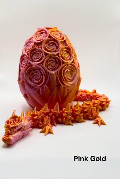 3D Printed Articulated Rose Dragon and Egg: Fantasy Figurine, Collectible & Sensory Toy, Bookshelf and Desk Decor, Toddler Room Decor