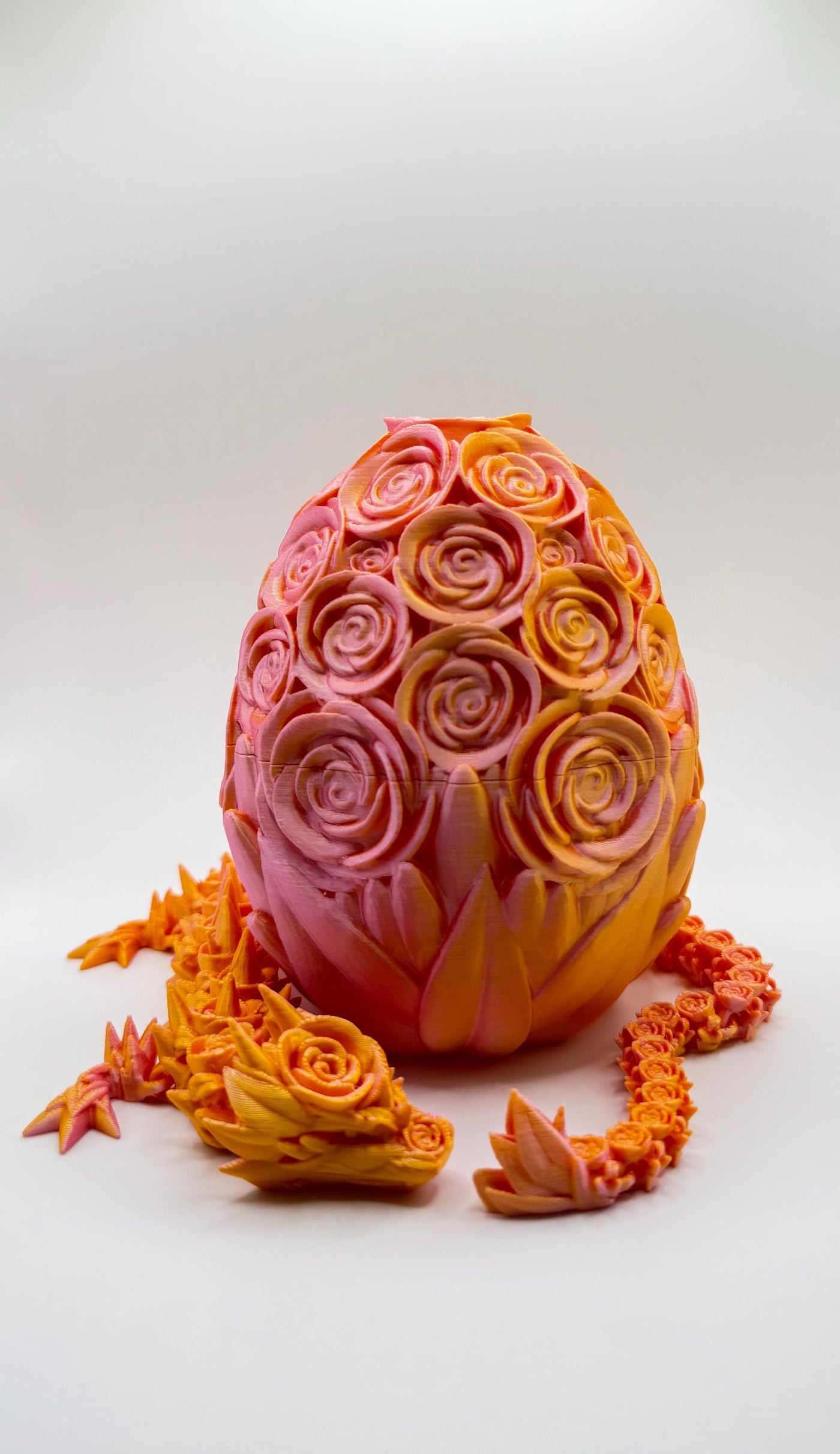 3D Printed Articulated Rose Dragon and Egg: Fantasy Figurine, Collectible & Sensory Toy, Bookshelf and Desk Decor, Toddler Room Decor
