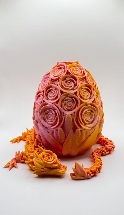 3D Printed Articulated Rose Dragon and Egg: Fantasy Figurine, Collectible & Sensory Toy, Bookshelf and Desk Decor, Toddler Room Decor