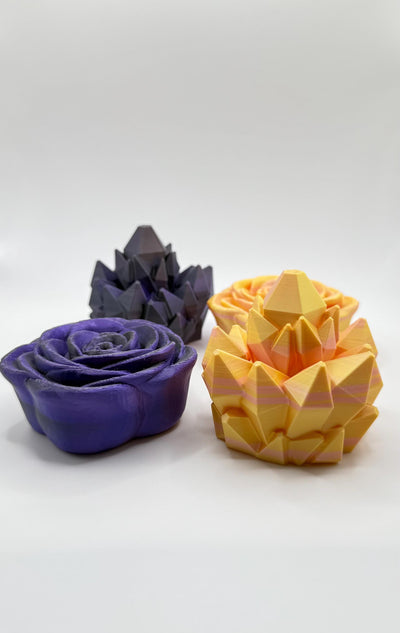 3D Printed Rose and Crystal Spinners Fidget-Transformable Stress Relief Toy, Colorful Gradient, Sensory Toy Birthday Gift Toddler Kids