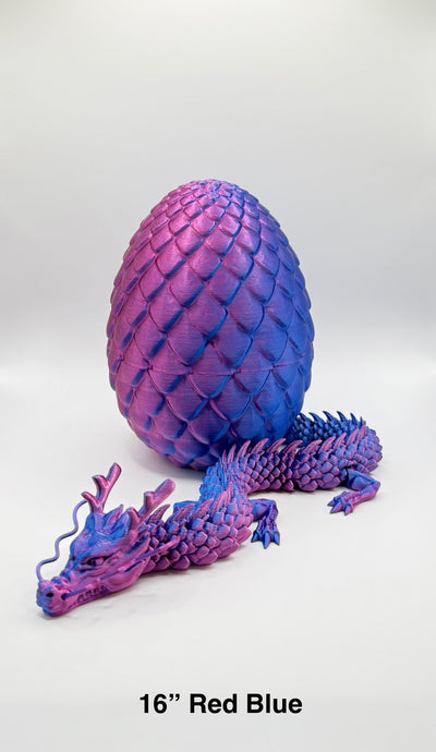 16" 3D Printed Dragon, Dragon Egg, Articulated Dragon Figurine, Toddler Room Decor, Dragon Toy Handmade Children Toys, Bookshelf Decor