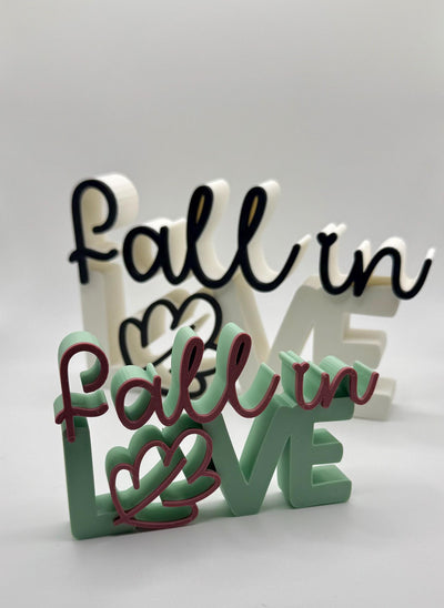 3D Printed “Fall in Love” Standing Sign – Modern Lettering Décor, Wedding Decoration & Romantic Home Accent Fall Decoration, Bookshelf decor
