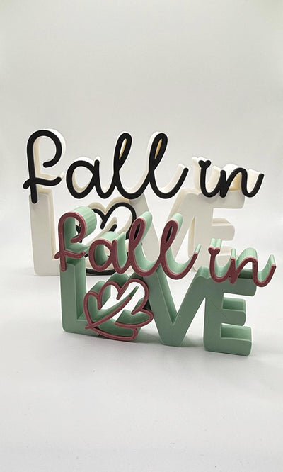 3D Printed “Fall in Love” Standing Sign – Modern Lettering Décor, Wedding Decoration & Romantic Home Accent Fall Decoration, Bookshelf decor