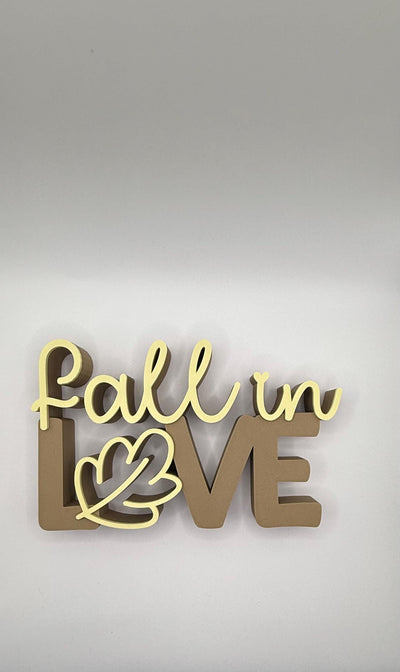 3D Printed “Fall in Love” Standing Sign – Modern Lettering Décor, Wedding Decoration & Romantic Home Accent Fall Decoration, Bookshelf decor