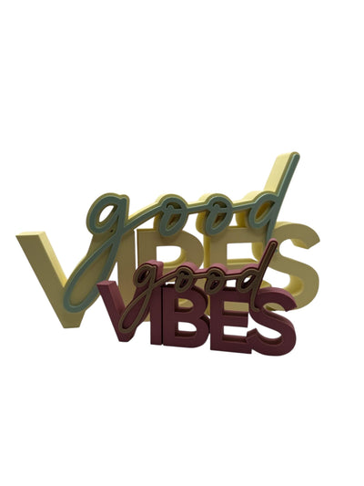 3D Printed “Good Vibes” Standing Sign Modern Lettering Décor Positive Quote Home Decoration Minimalist Desk Sign bookshelf decor Word art