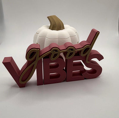 3D Printed “Good Vibes” Standing Sign Modern Lettering Décor Positive Quote Home Decoration Minimalist Desk Sign bookshelf decor Word art