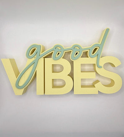 3D Printed “Good Vibes” Standing Sign Modern Lettering Décor Positive Quote Home Decoration Minimalist Desk Sign bookshelf decor Word art