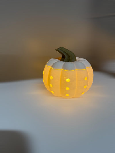 3D Printed Pumpkin LED Tea Light Holder with Lid – Halloween Jack O Lantern Candle Holder, Heart & Hole Cutout Pumpkin Décor