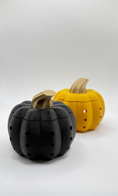 3D Printed Pumpkin LED Tea Light Holder with Lid – Halloween Jack O Lantern Candle Holder, Heart & Hole Cutout Pumpkin Décor
