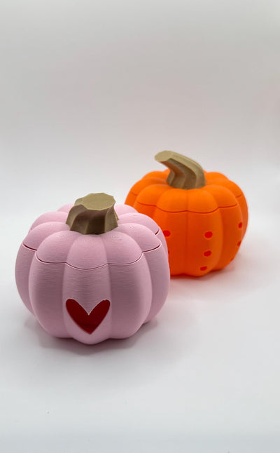 3D Printed Pumpkin LED Tea Light Holder with Lid – Halloween Jack O Lantern Candle Holder, Heart & Hole Cutout Pumpkin Décor