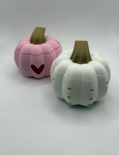 3D Printed Pumpkin LED Tea Light Holder with Lid – Halloween Jack O Lantern Candle Holder, Heart & Hole Cutout Pumpkin Décor