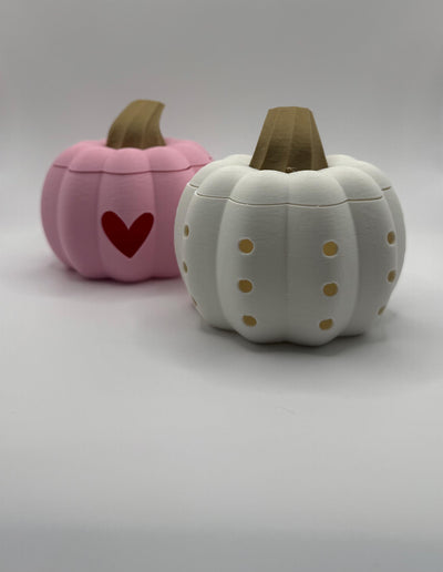 3D Printed Pumpkin LED Tea Light Holder with Lid – Halloween Jack O Lantern Candle Holder, Heart & Hole Cutout Pumpkin Décor