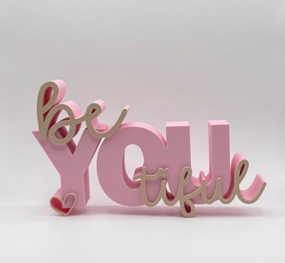3D Printed Standing Sign “Be Beautiful” – Inspirational Word Art Motivational Desk or Shelf Decoration Modern Home Décor Self Love Gift Idea