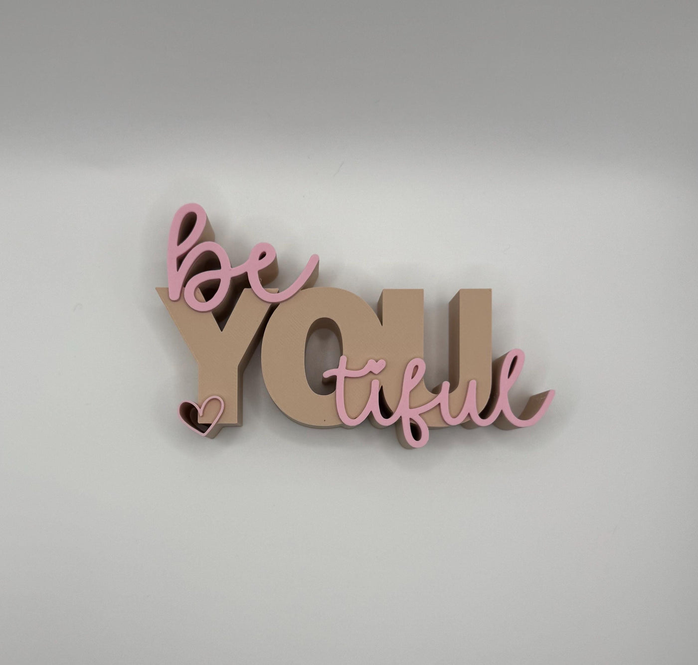 3D Printed Standing Sign “Be Beautiful” – Inspirational Word Art Motivational Desk or Shelf Decoration Modern Home Décor Self Love Gift Idea