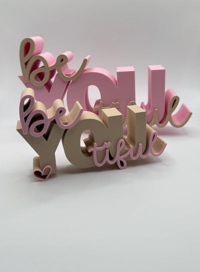 3D Printed Standing Sign “Be Beautiful” – Inspirational Word Art Motivational Desk or Shelf Decoration Modern Home Décor Self Love Gift Idea