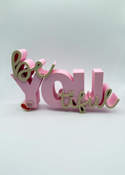3D Printed Standing Sign “Be Beautiful” – Inspirational Word Art Motivational Desk or Shelf Decoration Modern Home Décor Self Love Gift Idea