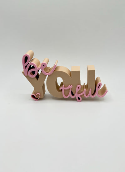 3D Printed Standing Sign “Be Beautiful” – Inspirational Word Art Motivational Desk or Shelf Decoration Modern Home Décor Self Love Gift Idea