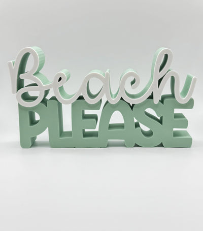 3D Printed Standing Sign “Beach Please” – Funny Coastal Décor, Summer Beach House Decoration, Ocean Inspired Desk or Shelf Sign, Beach Lover