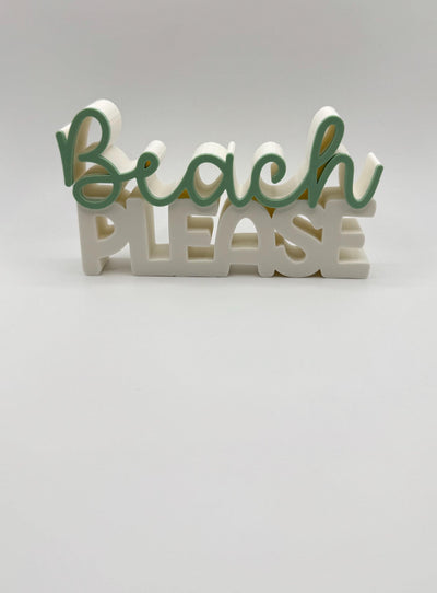 3D Printed Standing Sign “Beach Please” – Funny Coastal Décor, Summer Beach House Decoration, Ocean Inspired Desk or Shelf Sign, Beach Lover