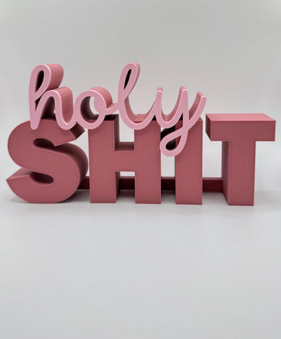 3D Printed Standing Sign “Holy Shit” – Funny Word Art Desk or Bookhelf Decoration, Humorous Home Décor, Unique Gag Gift Idea for Friends