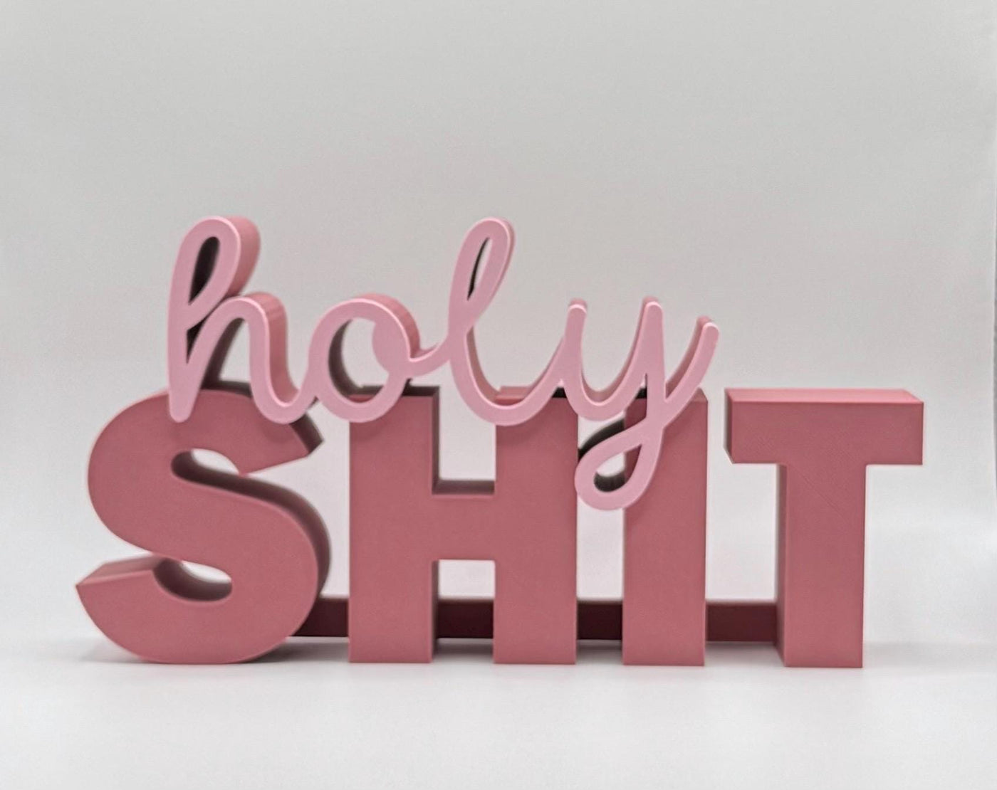 3D Printed Standing Sign “Holy Shit” – Funny Word Art Desk or Bookhelf Decoration, Humorous Home Décor, Unique Gag Gift Idea for Friends