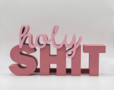 3D Printed Standing Sign “Holy Shit” – Funny Word Art Desk or Bookhelf Decoration, Humorous Home Décor, Unique Gag Gift Idea for Friends