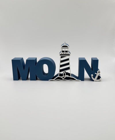 3D Printed Standing Sign “Moin” – German Greeting Home Décor, Coastal Shelf Decoration, Funny Desk Sign, Entryway Gift Bookshelf decor