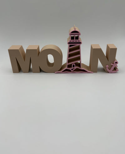 3D Printed Standing Sign “Moin” – German Greeting Home Décor, Coastal Shelf Decoration, Funny Desk Sign, Entryway Gift Bookshelf decor