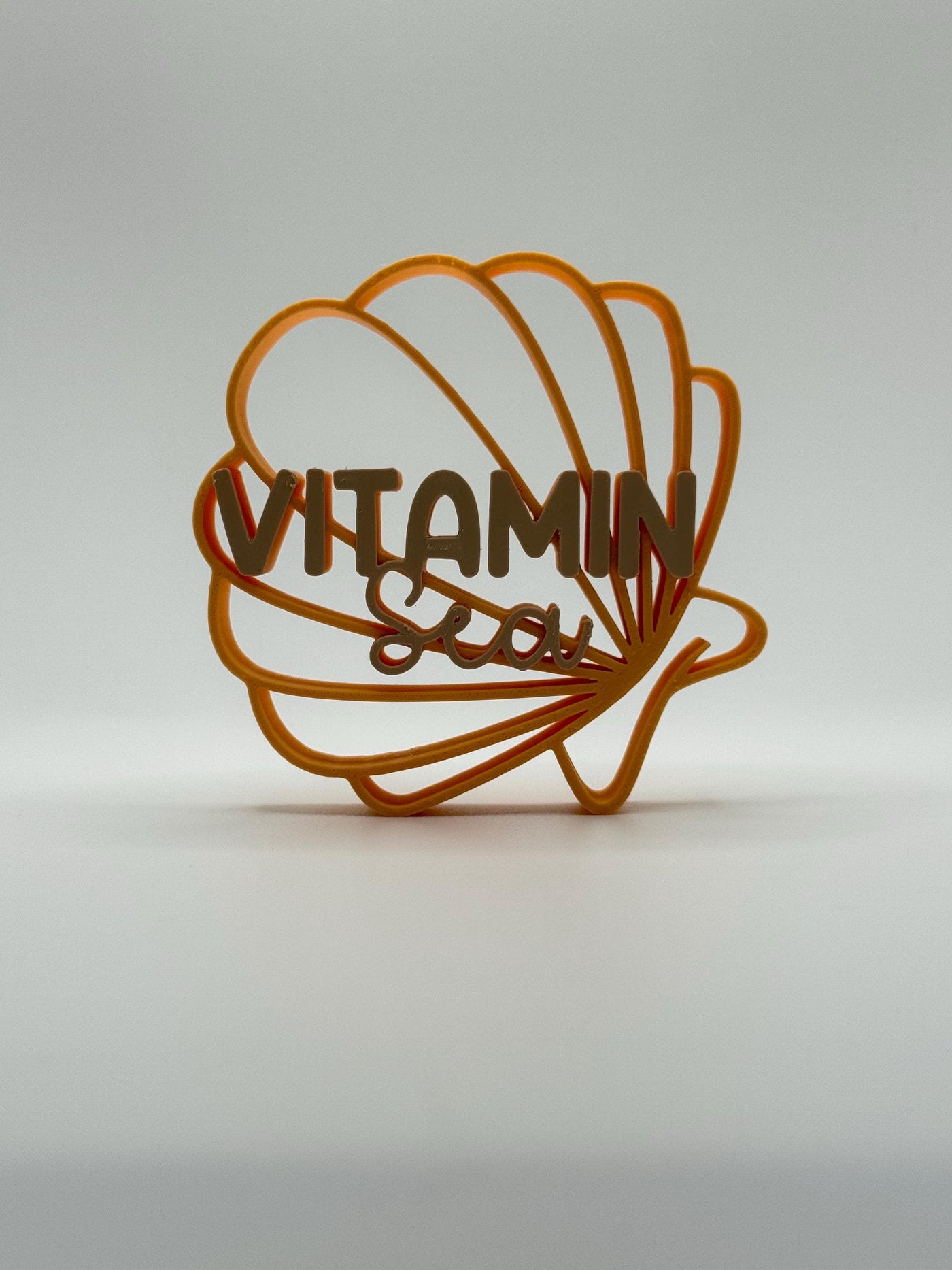 3D Printed Standing Sign “Vitamin Sea” Seashell – Coastal Beach House Décor, Ocean Inspired Lettering Bookshelf Decor Nautical Summer Gift