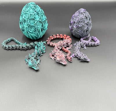 3D Printed Articulated Rose Dragon and Egg: Fantasy Figurine, Collectible & Sensory Toy, Bookshelf and Desk Decor, Toddler Room Decor
