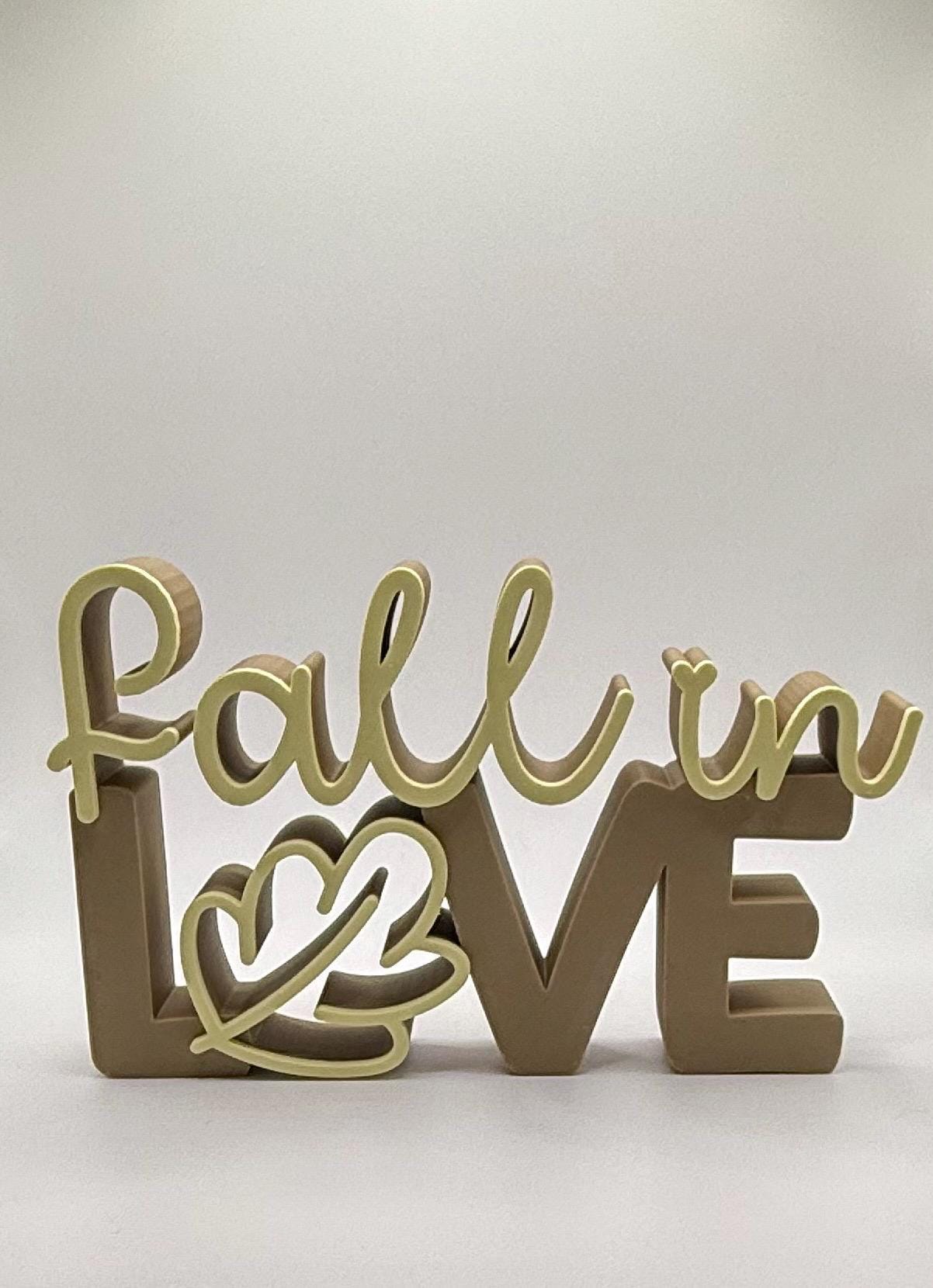 3D Printed “Fall in Love” Standing Sign – Modern Lettering Décor, Wedding Decoration & Romantic Home Accent Fall Decoration, Bookshelf decor