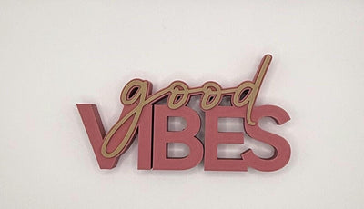 3D Printed “Good Vibes” Standing Sign Modern Lettering Décor Positive Quote Home Decoration Minimalist Desk Sign bookshelf decor Word art