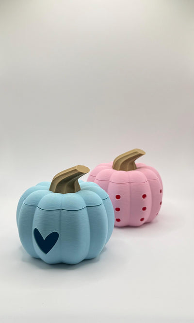 3D Printed Pumpkin LED Tea Light Holder with Lid – Halloween Jack O Lantern Candle Holder, Heart & Hole Cutout Pumpkin Décor