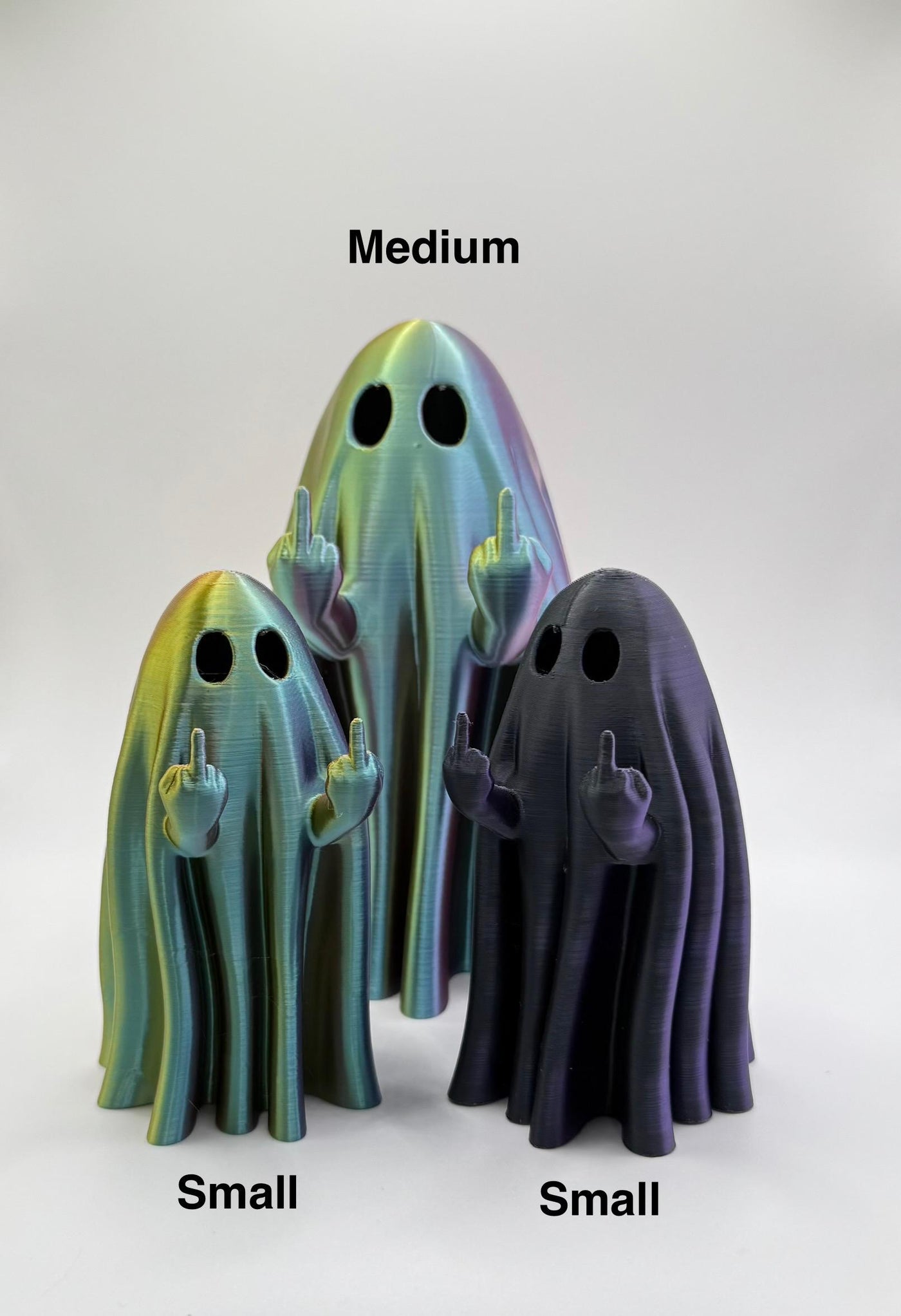 3D Printed Rude Ghost Figurine – Funny Middle Finger Ghost Decor, Spooky Desk Toy, Halloween Gag Gift for Goth & Dark Humor Fans