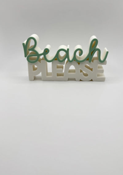 3D Printed Standing Sign “Beach Please” – Funny Coastal Décor, Summer Beach House Decoration, Ocean Inspired Desk or Shelf Sign, Beach Lover
