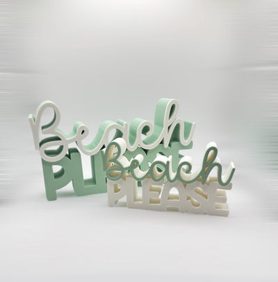 3D Printed Standing Sign “Beach Please” – Funny Coastal Décor, Summer Beach House Decoration, Ocean Inspired Desk or Shelf Sign, Beach Lover